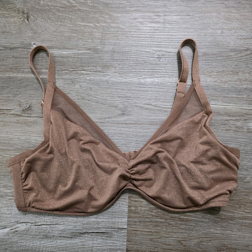 Victorias Secret Bikini Top Size Large Tan Glitter Underwired